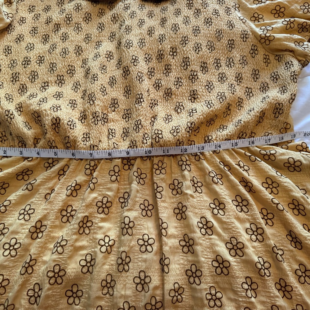 Yellow Floral Asymmetrical Dress with Peter Pan Collar - honey/bumble bee vibes - Picture 6 of 8